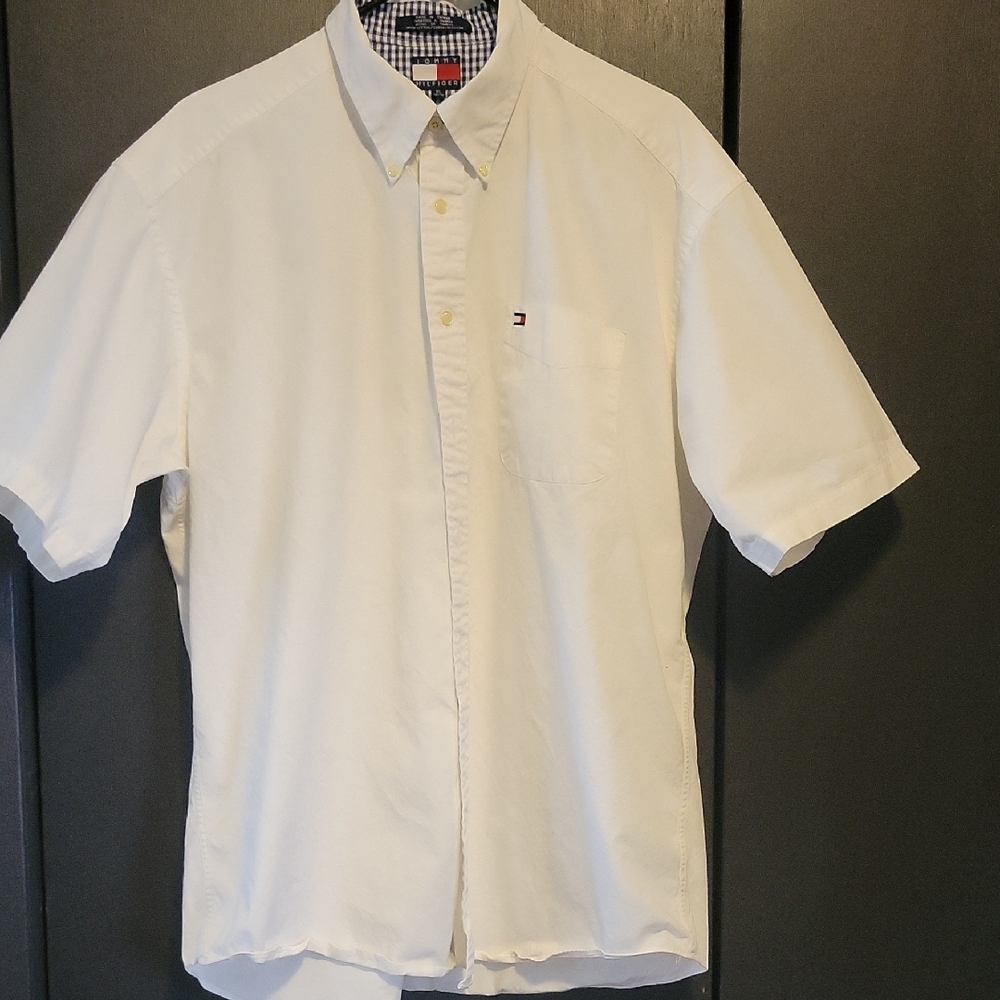 Tommy Hilfiger White Casual Button Down Shirt with Subtle Texture